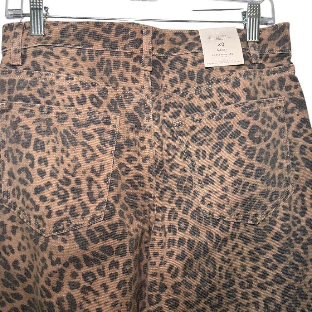 Z Supply Marli Leopard Print Wide Leg Jeans High Rise Denim Size 28 NWT - Picture 5 of 8